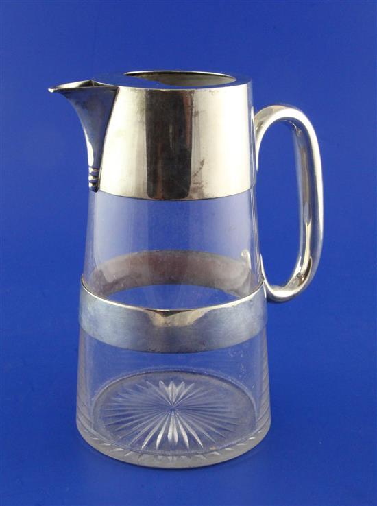 A late Victorian silver mounted glass lemonade jug by Mappin & Webb, 8in.